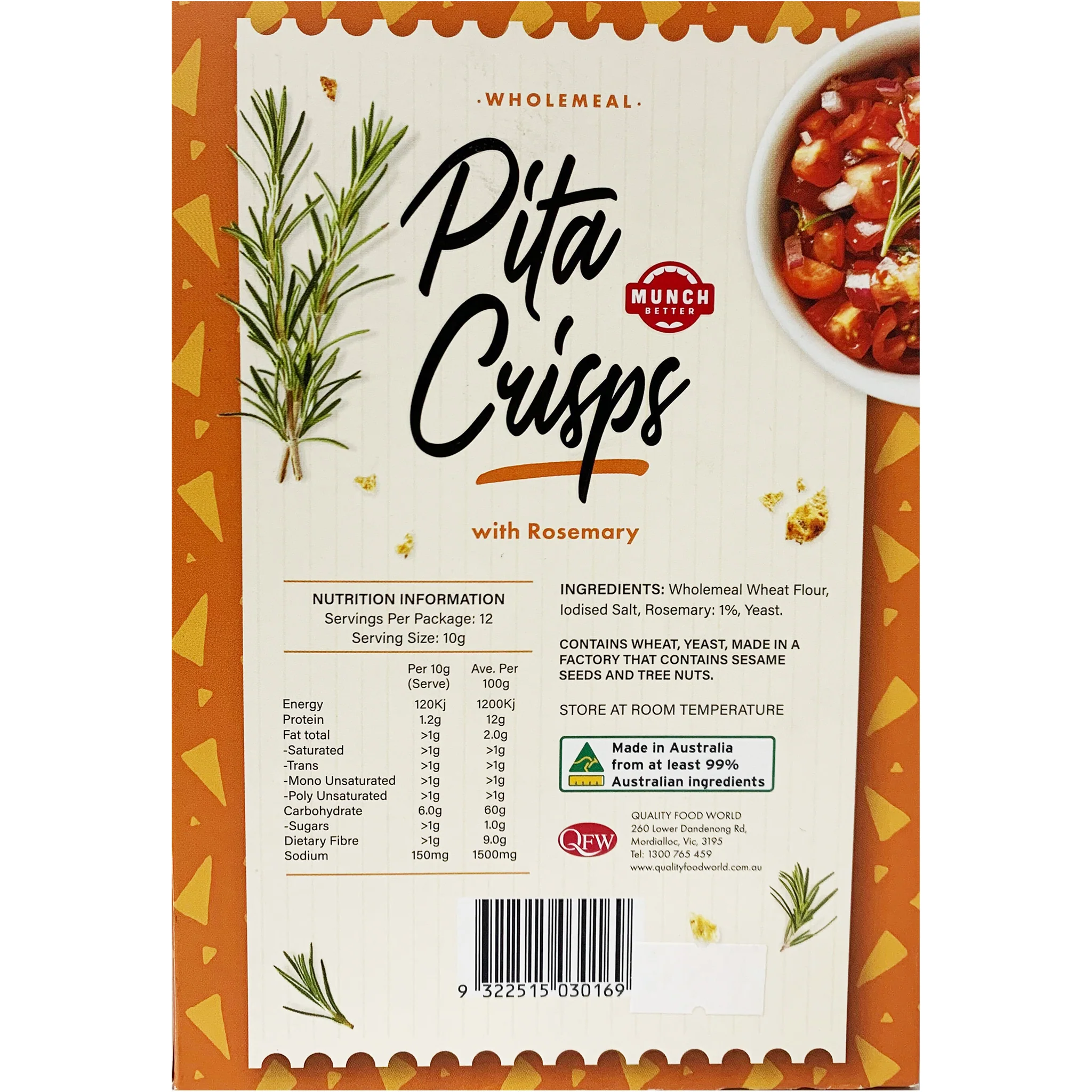 Munch Better Wholemeal Pita Crisps with Rosemary 120g - Image 3