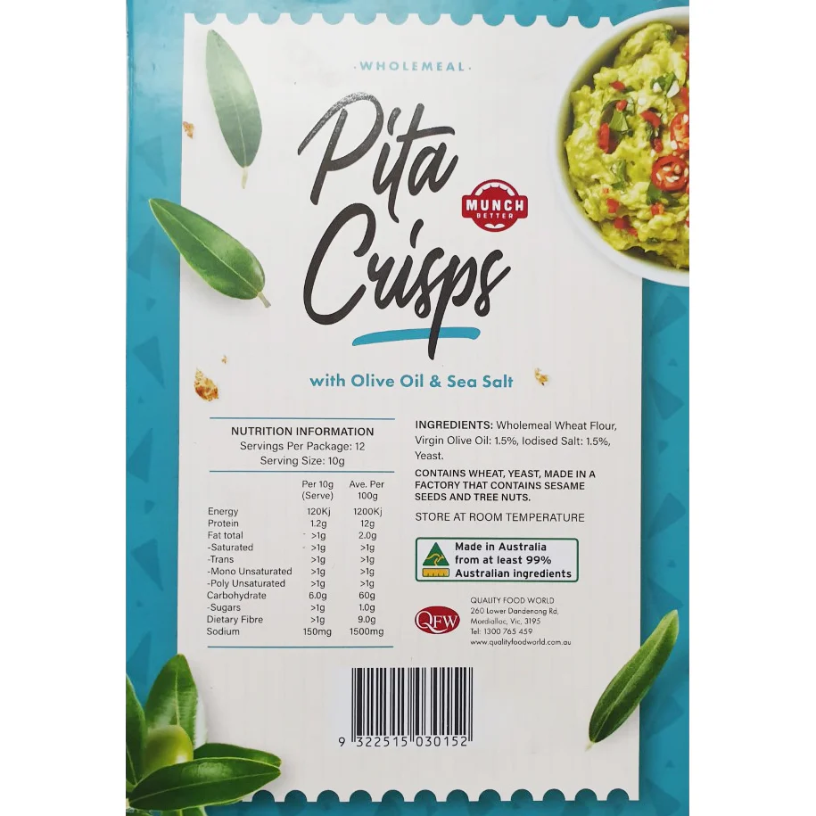 Munch Better Wholemeal Pita Crisps with Olive Oil and Sea Salt 120g - Image 2
