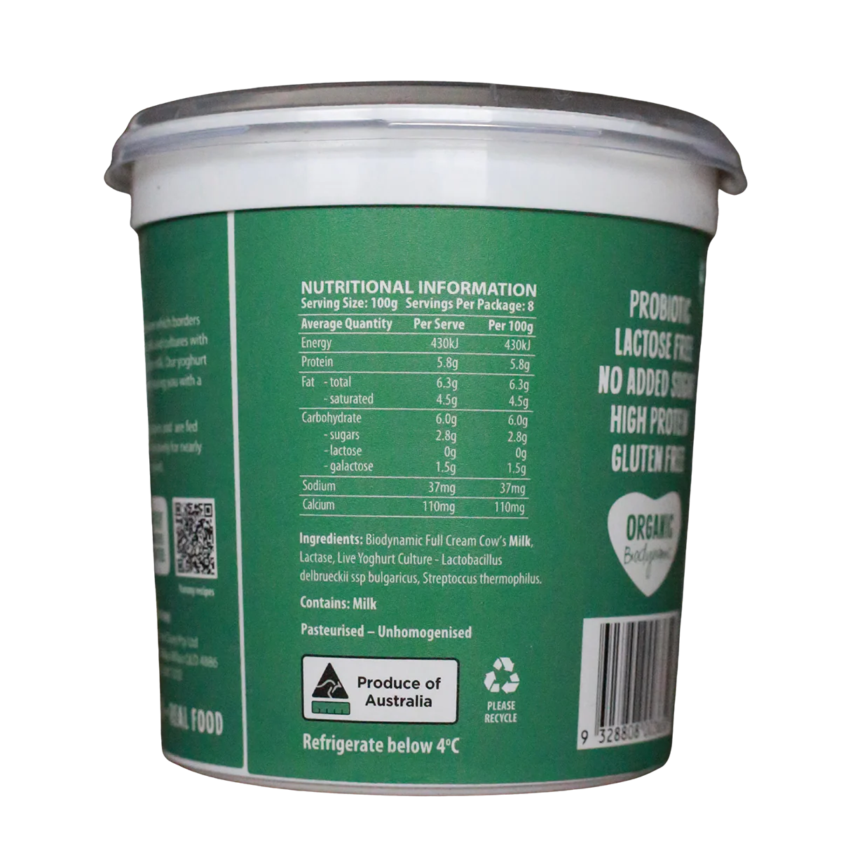 Mungalli Creek Dairy Organic Yogurt Natural Greek 800g - Image 2