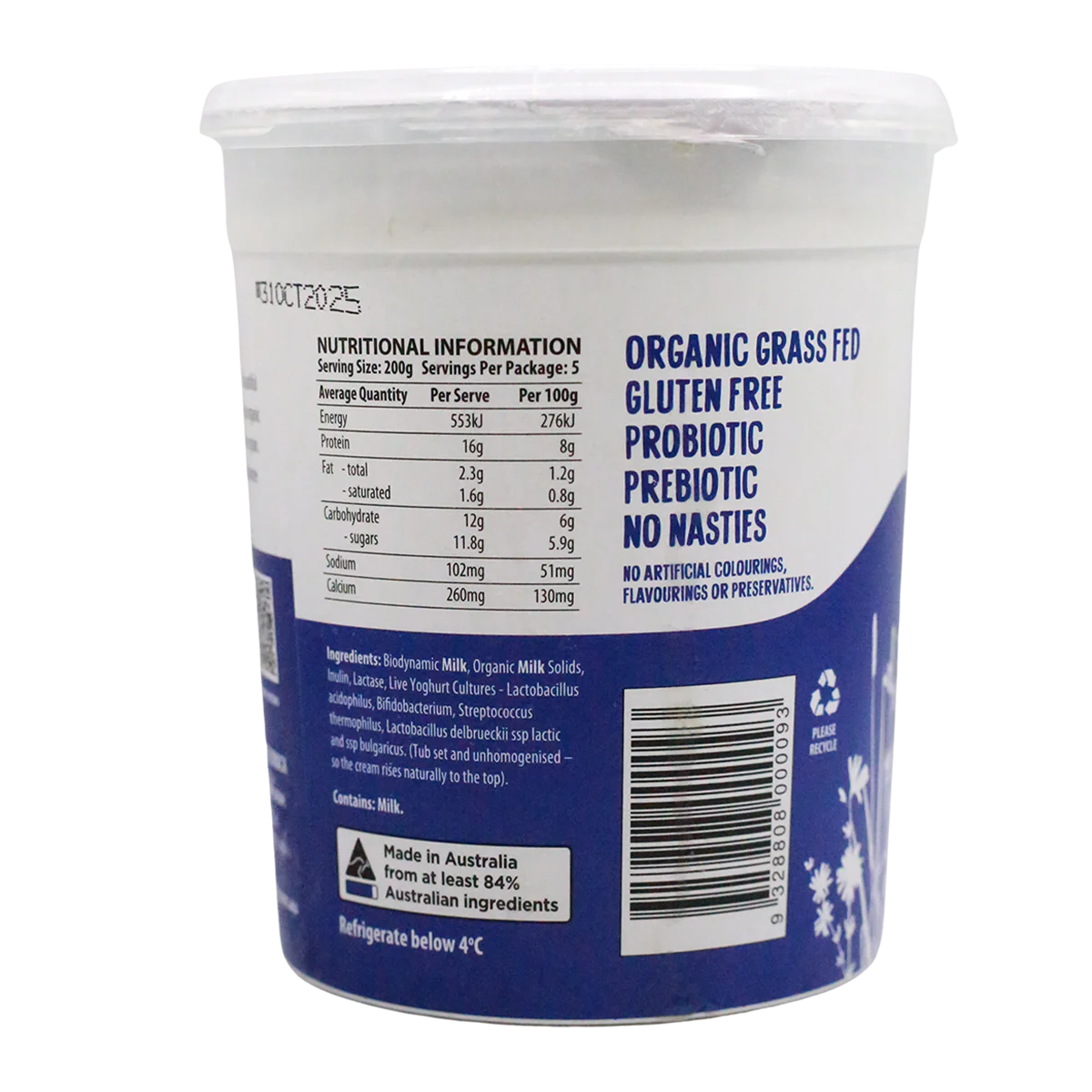 Mungalli Creek Dairy Organic Yogurt Natural High Protein 1kg - Image 2