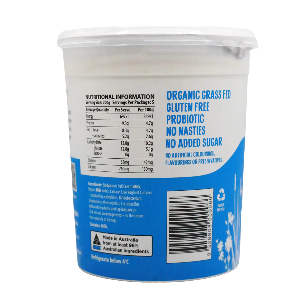 Mungalli Creek Dairy Organic Yogurt Natural Lactose Free 1kg - Image 3