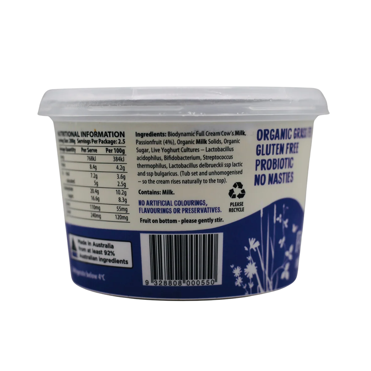 Mungalli Creek Dairy Organic Yogurt Passionfruit 500g - Image 2