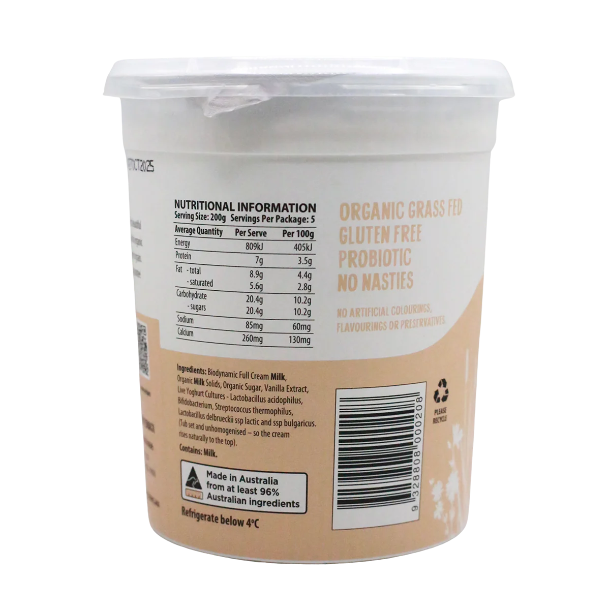 Mungalli Creek Dairy Organic Yogurt Vanilla 1kg - Image 2