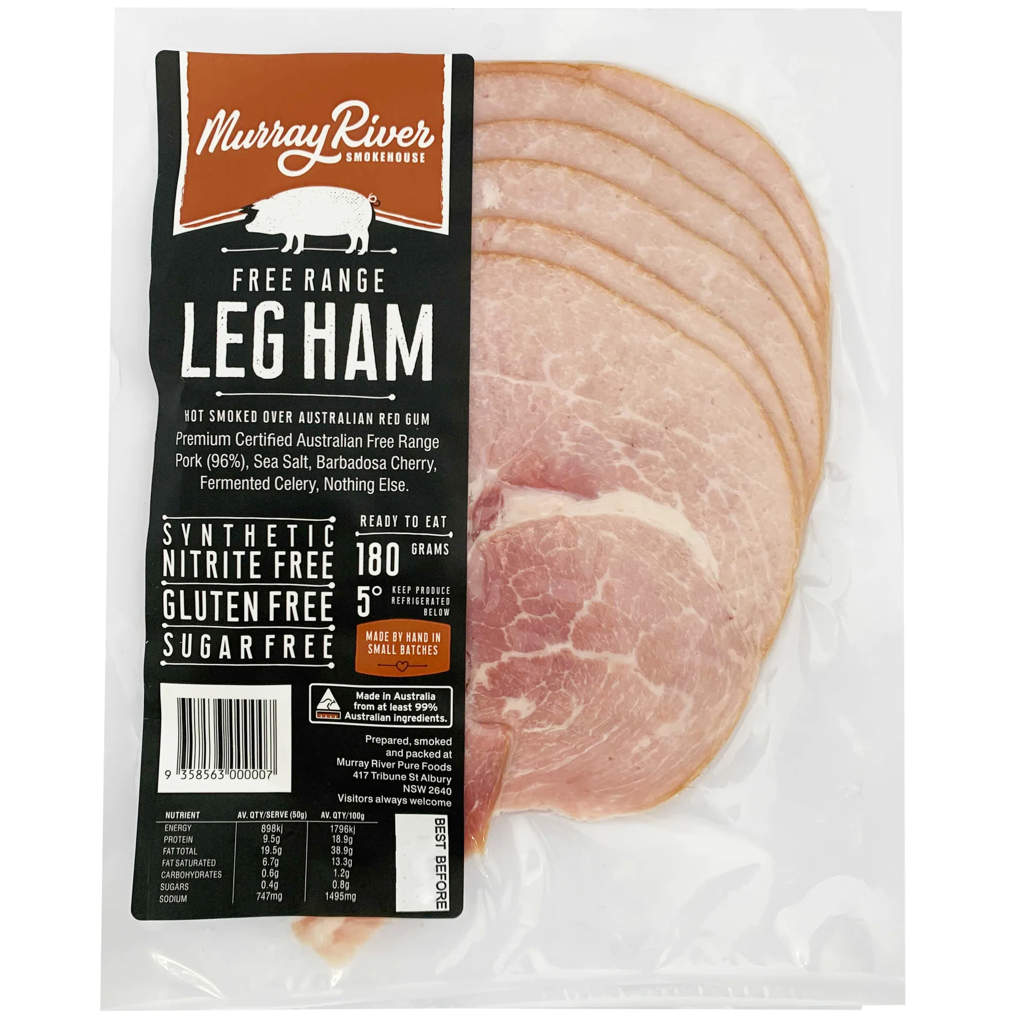 Murray River Smokehouse Smoked Free Range Nitrite Free Leg Ham Sliced 180g - Image 2