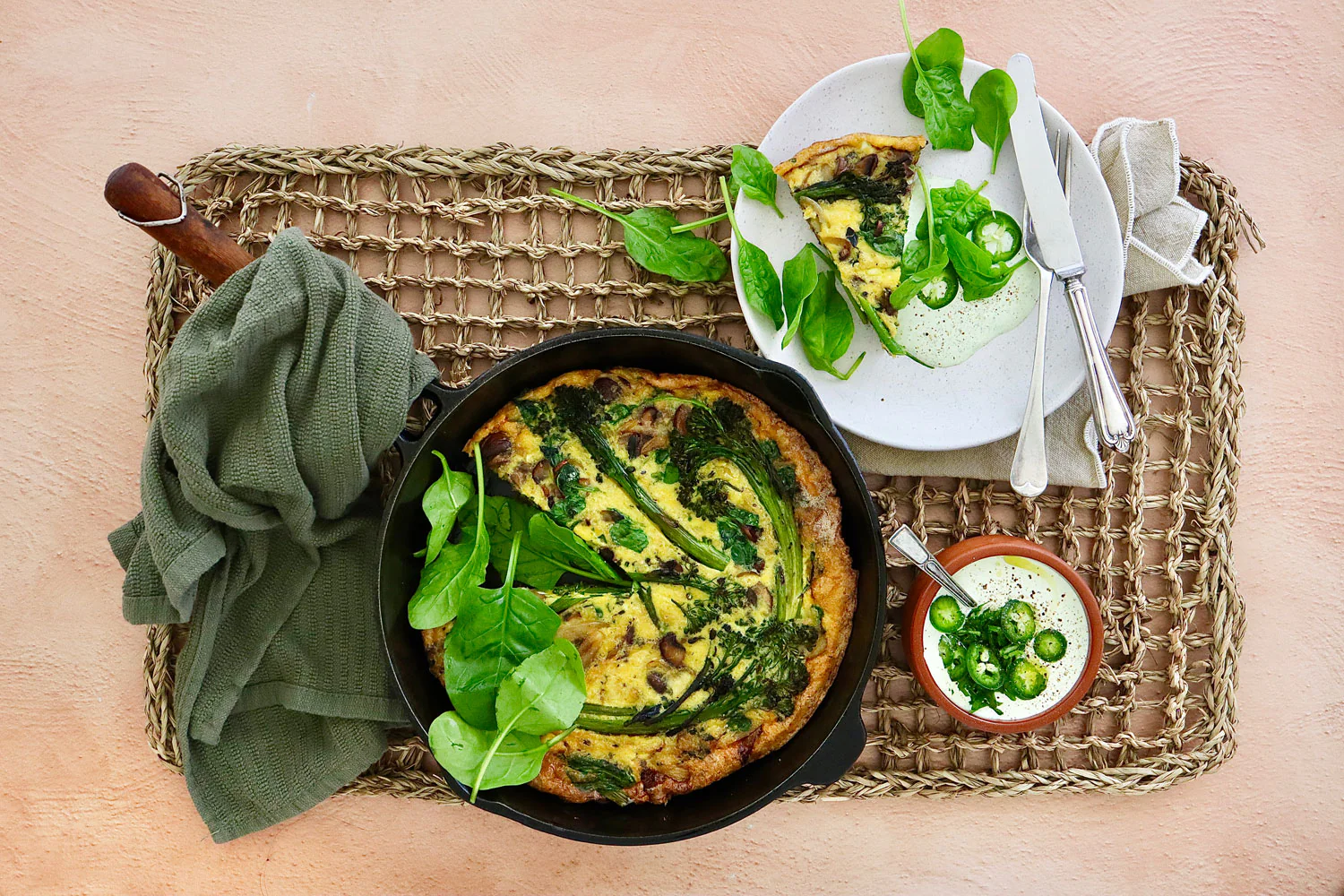 Mushroom and Broccolini Frittata - with Feta, Garlic and Jalapeno Sour Cream - Image 2
