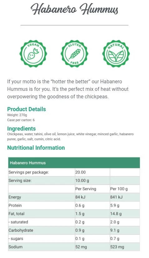 Naked Byron Foods Vegan Hummus Habanero 270g - Image 2