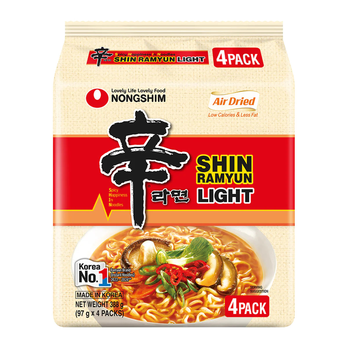Nongshim Shin Ramyun Light Non Frying Noodles x4 97g