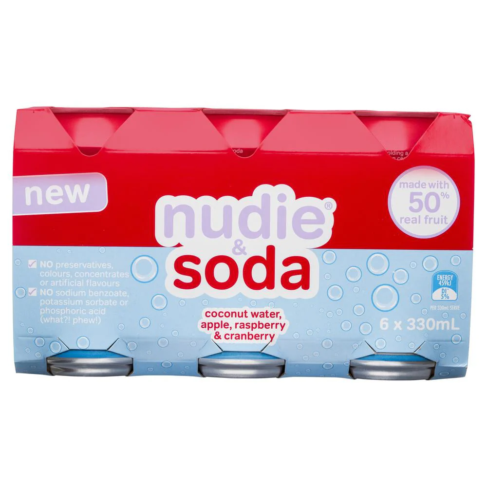 Nudie & Soda Coconut Water, Apple, Raspberry & Cranberry 6 x 330mL