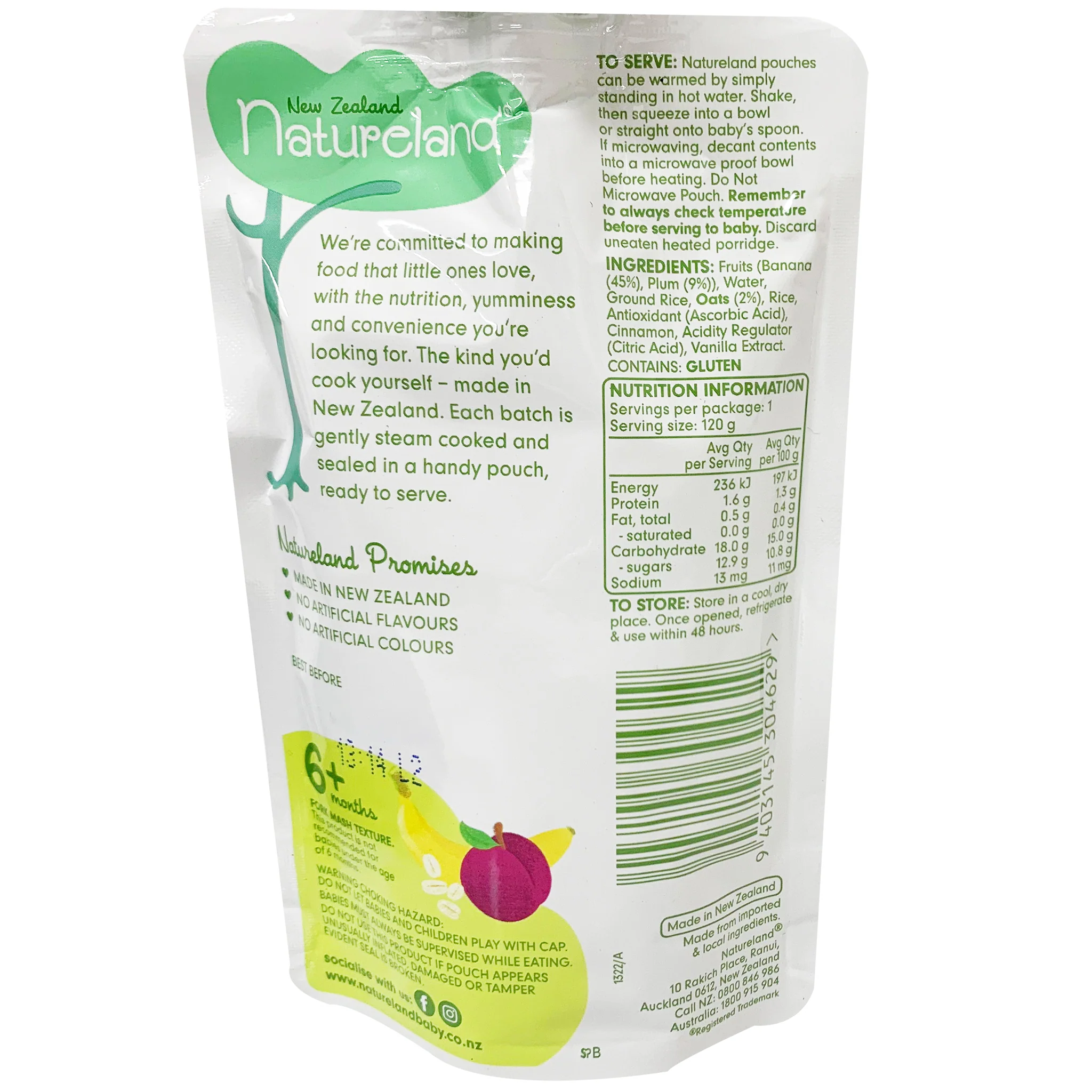 NZ Natureland Banana and Plum Porridge 6+ Months 120g - Image 4