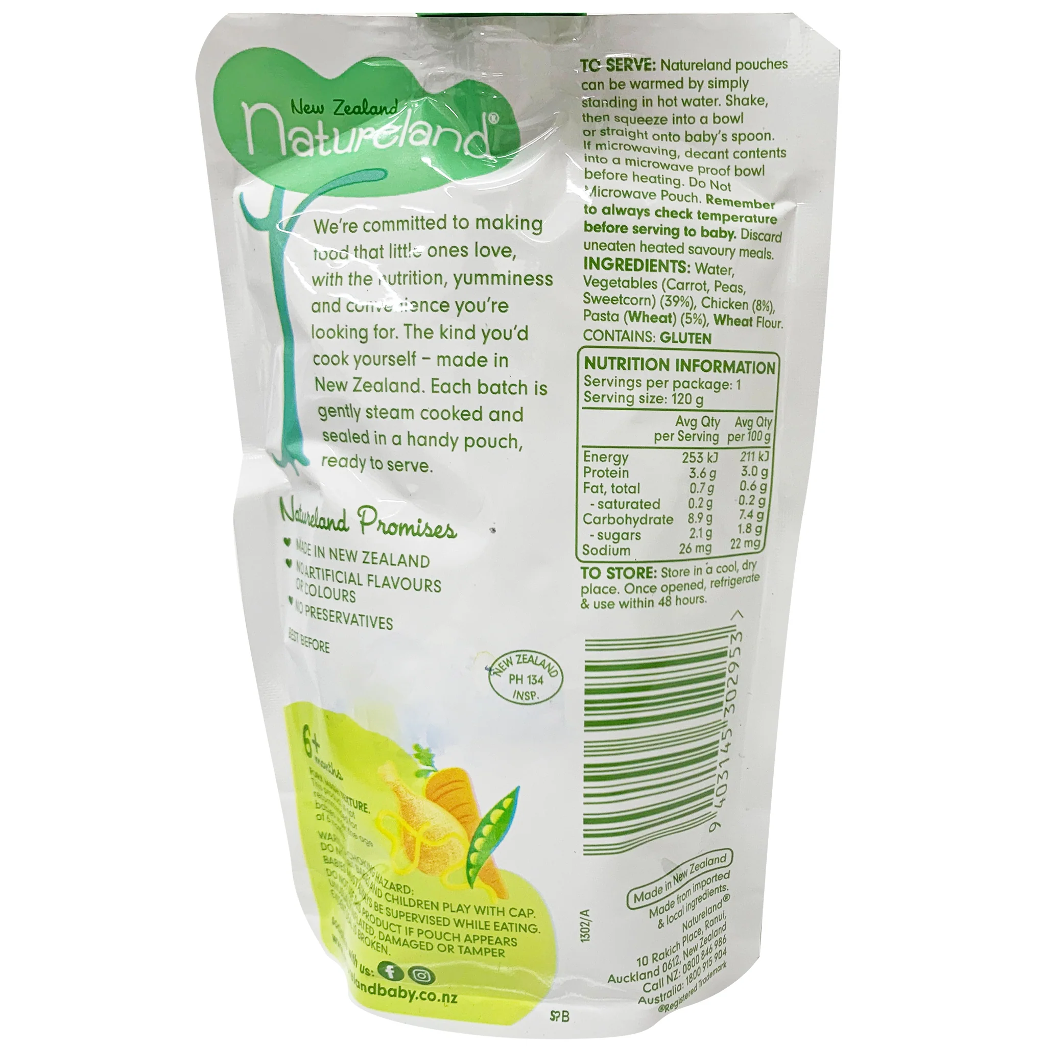Natureland Vegetables, Chicken and Pasta 6 Months+ 120g - Image 4