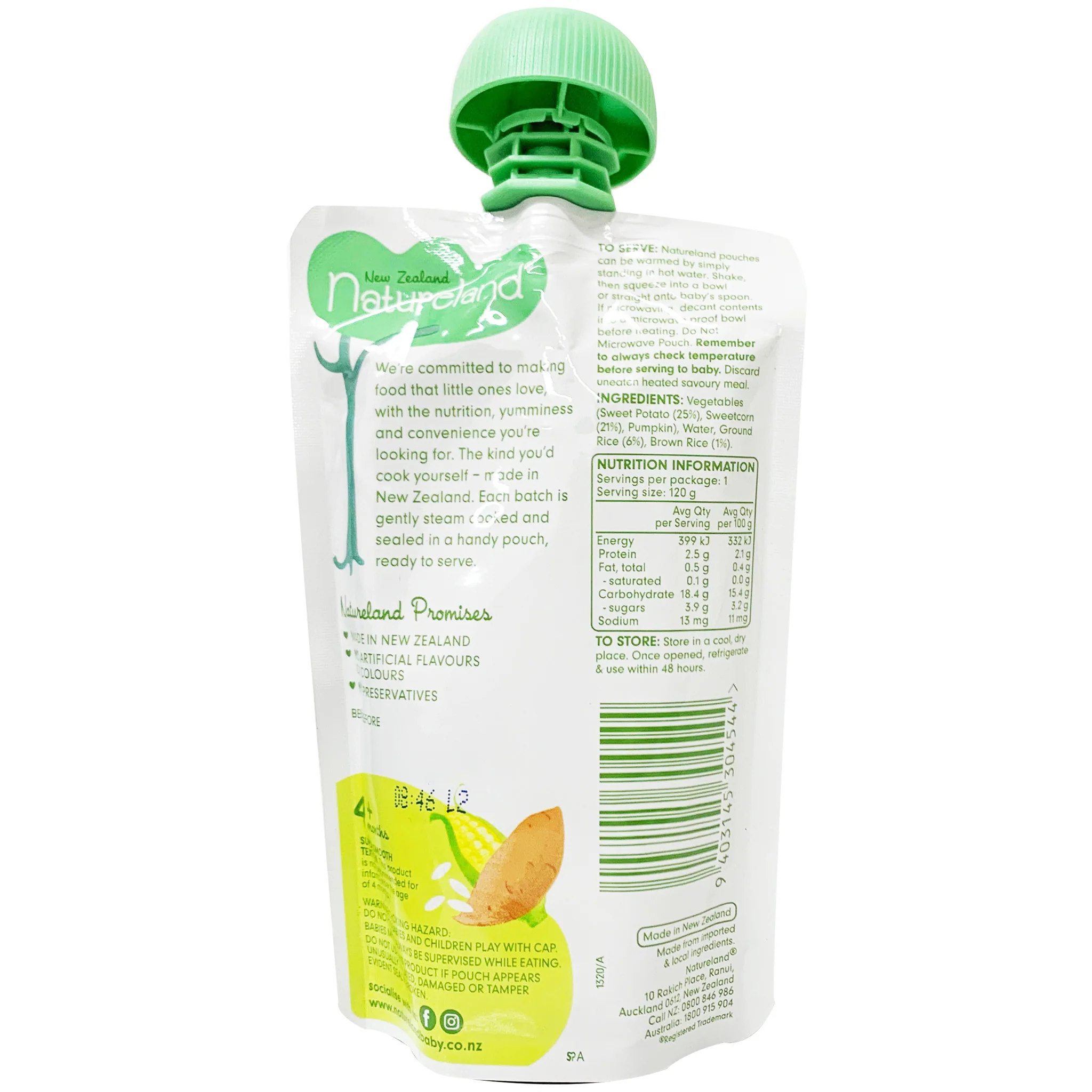 Natureland Kumera, Sweetcorn and Baby Rice 4 Months+ 120g - Image 4