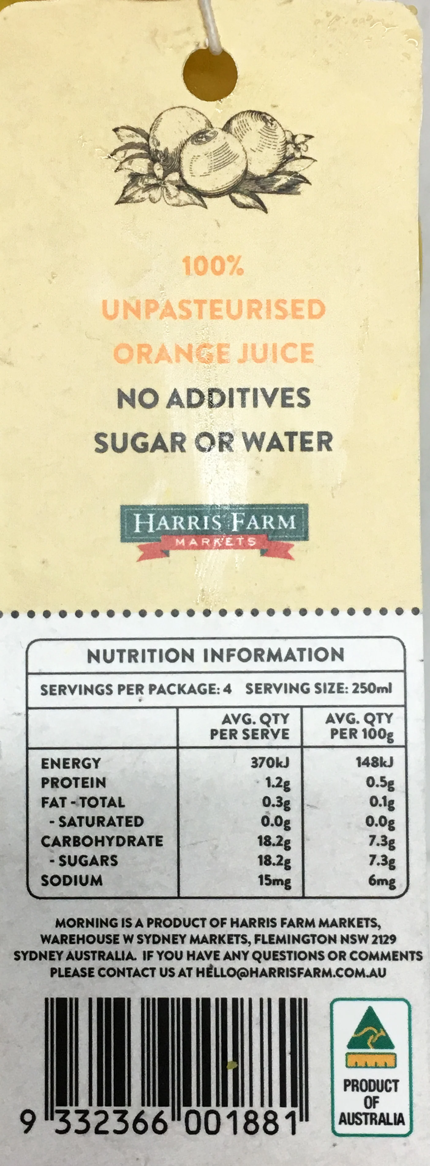 Harris Farm Fresh Orange Juice 1L - Image 2
