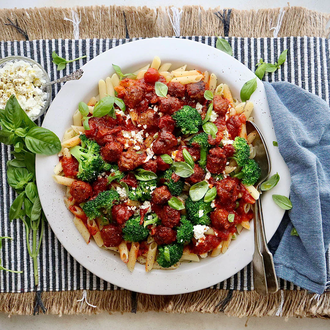 Organic Beef Sausage Balls - with Tomato and Penne
