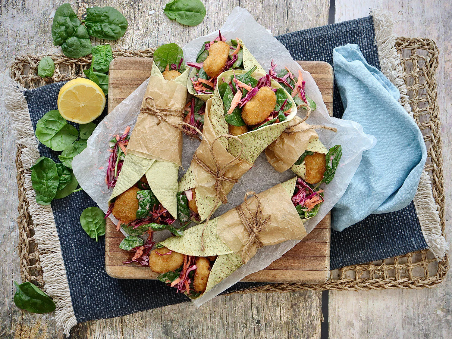 Organic Chicken Nugget Wraps - with Carrot Spinach and Cabbage Slaw - Image 2