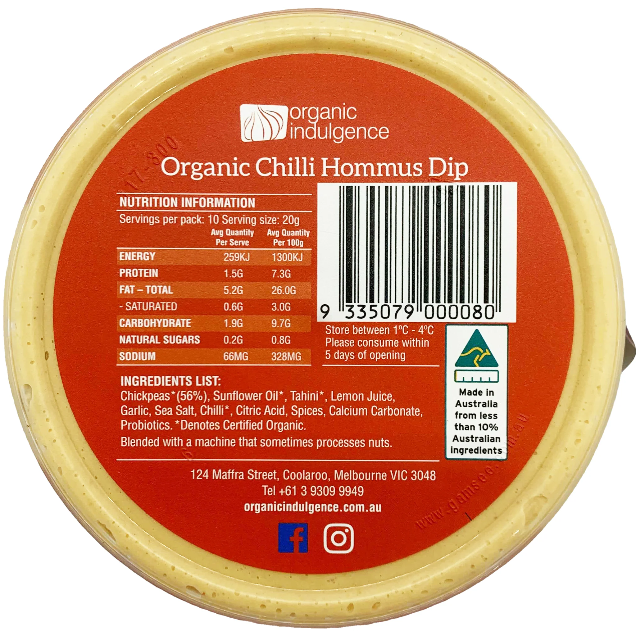 Organic Indulgence Organic Chilli Hommus Dip 200g - Image 2