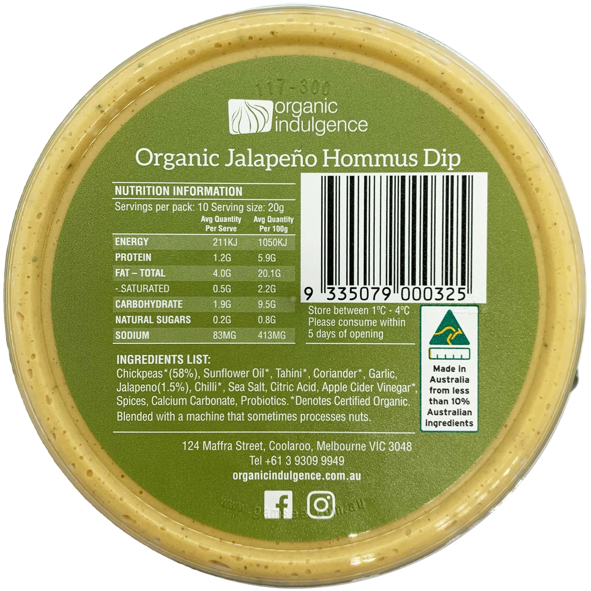 Organic Indulgence Organic Jalapeno Hommus Dip 200g - Image 2