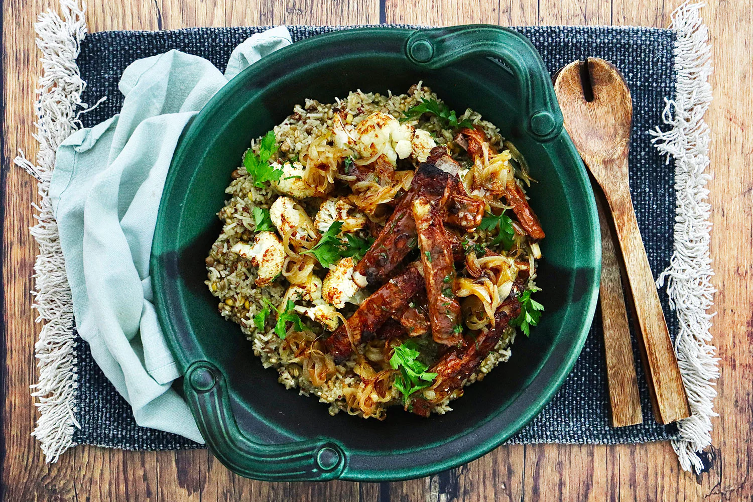 Organic Moroccan Lamb Ribs - with Roasted Cauliflower and Mixed Jade - Image 2
