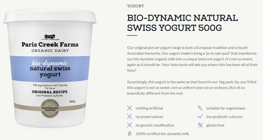 Paris Creek Farms Bio-Dynamic Organic Natural Swiss Yoghurt 500g - Image 3