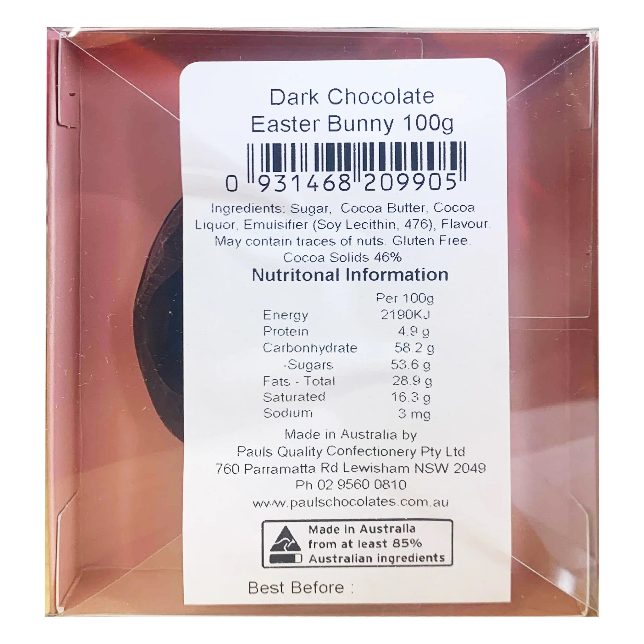 Pauls Chocolates Dark Chocolate Easter Bunny 100g - Image 2