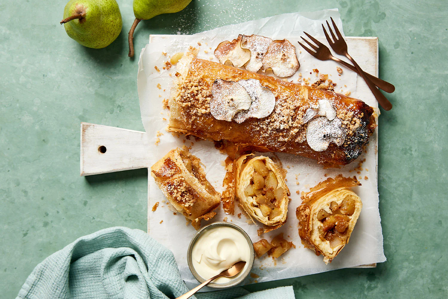 Pear Ricotta Strudel - with Pecans and Vanilla Cream - Image 2