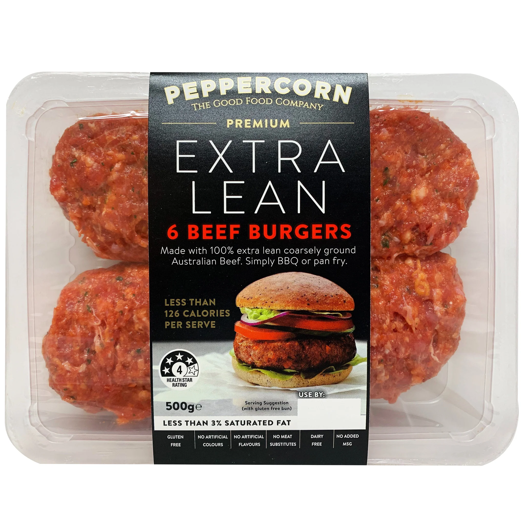 Peppercorn Extra Lean Beef Burgers x6 500g - Image 2