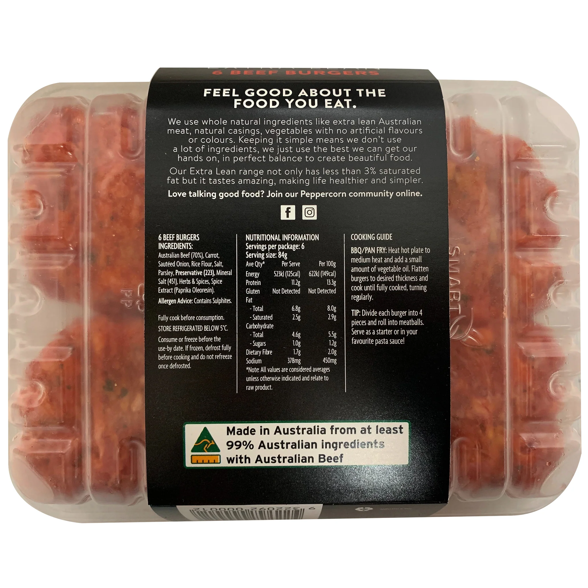 Peppercorn Extra Lean Beef Burgers x6 500g - Image 3