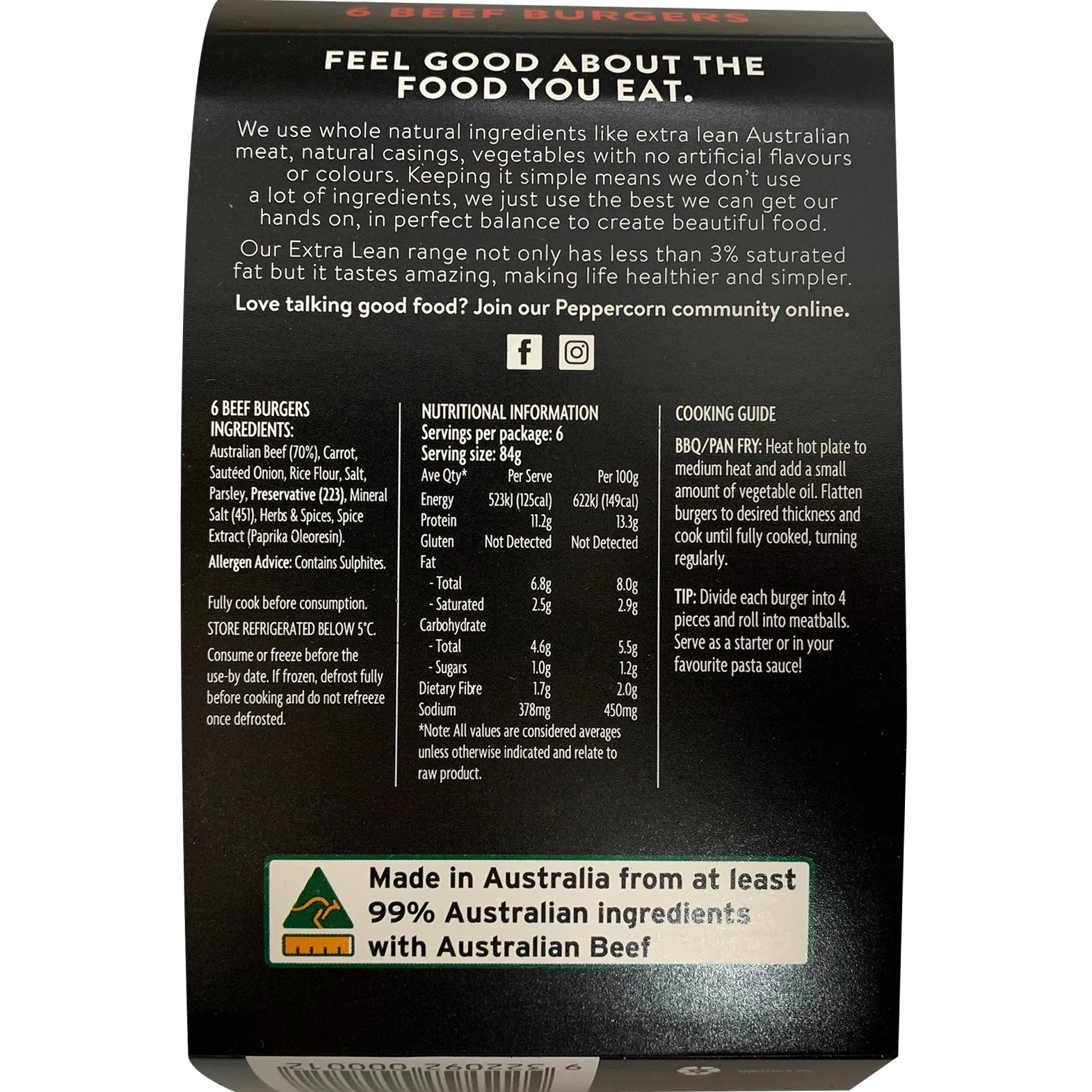 Peppercorn Extra Lean Beef Burgers x6 500g - Image 4