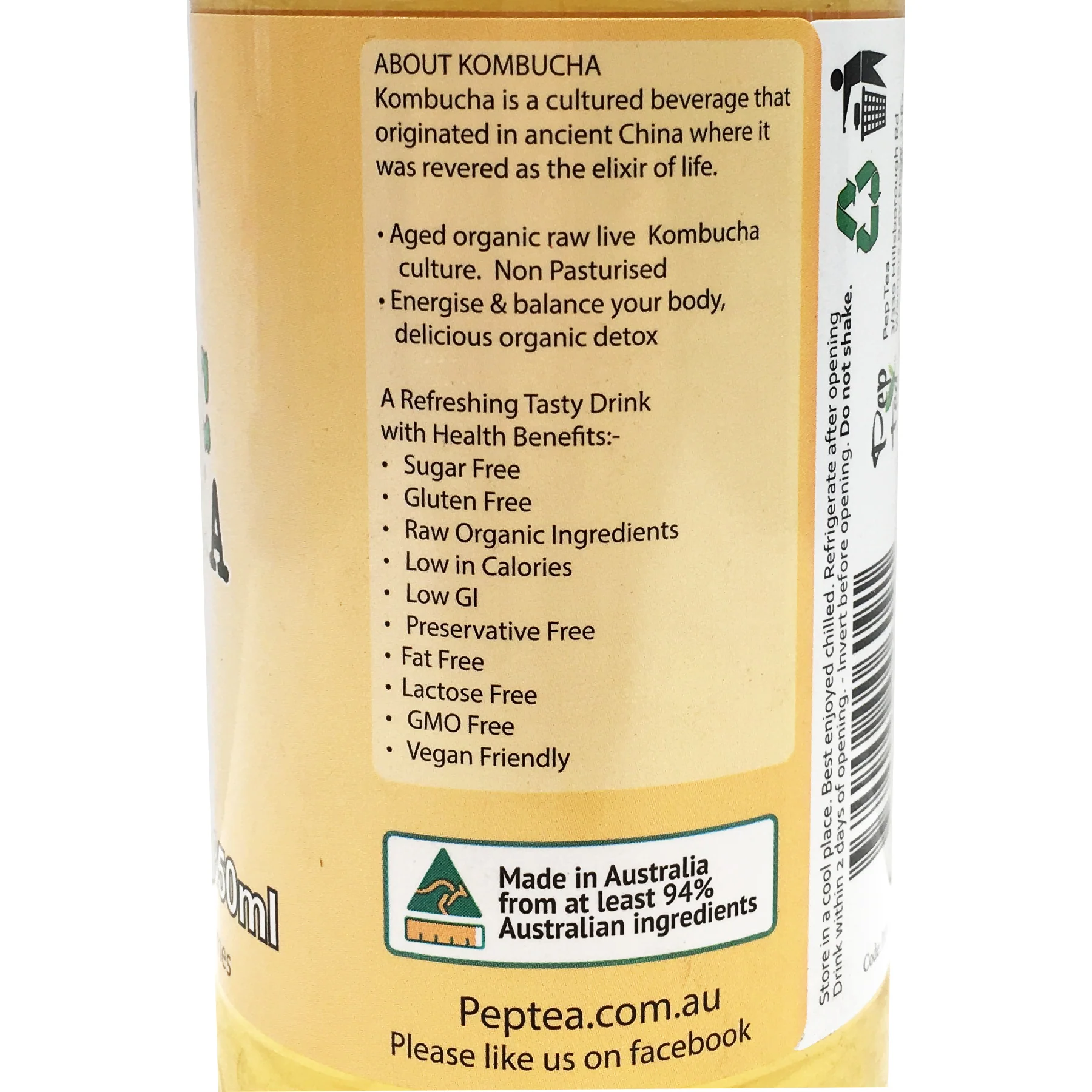 PepTea Drinks Organic GreenTea Kombucha Mango 350ml - Image 3