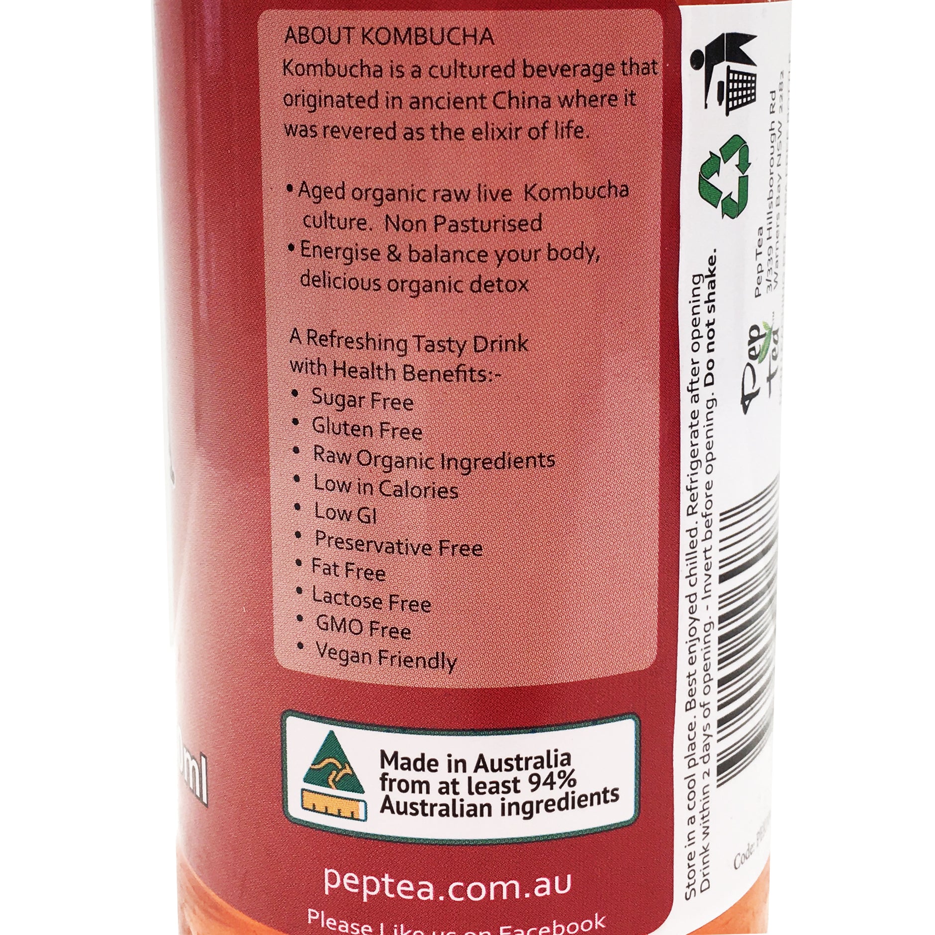 PepTea Organic GreenTea Kombucha Apple Pomegranate 350ml - Image 3