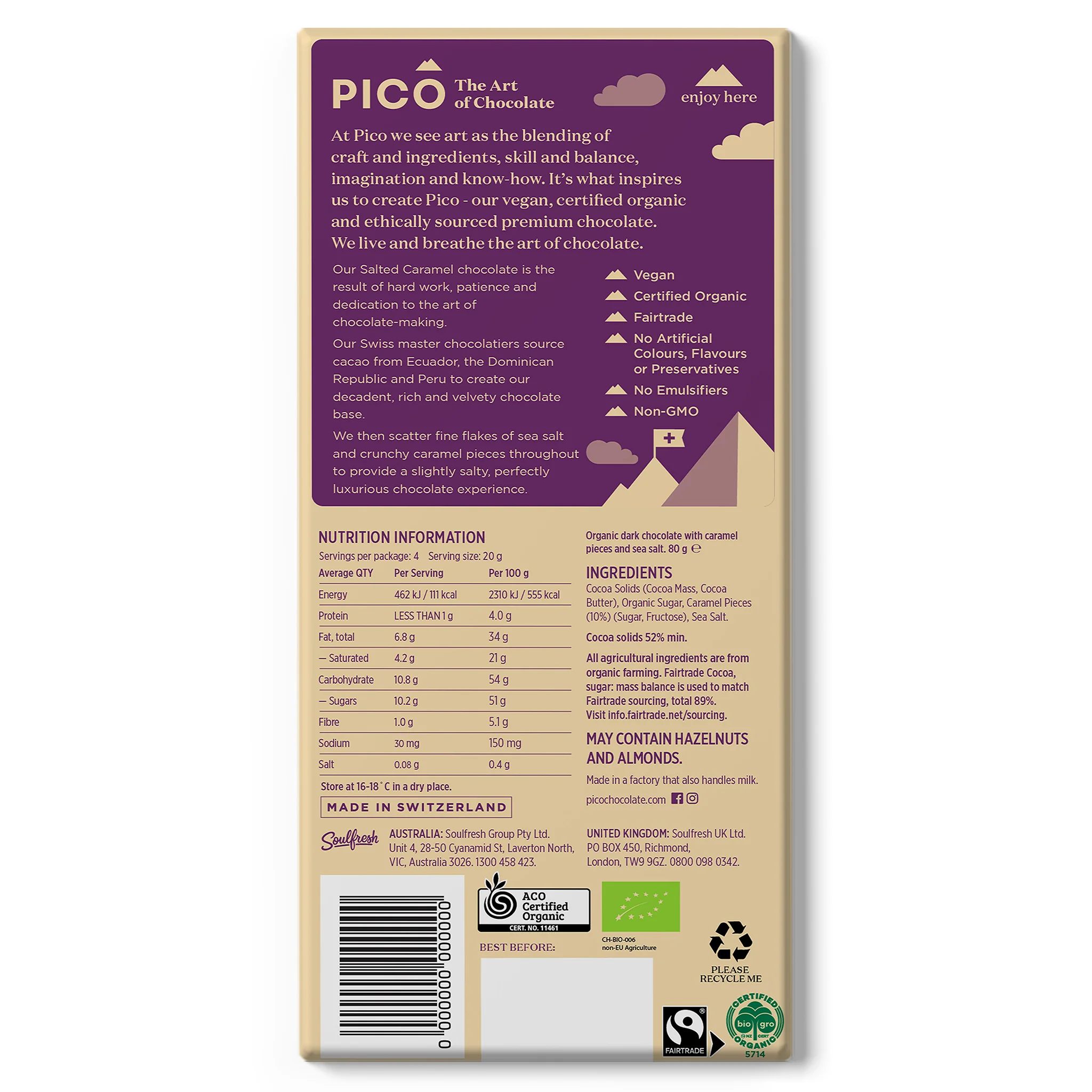 Pico Salted Caramel Dark Chocolate 80g - Image 2