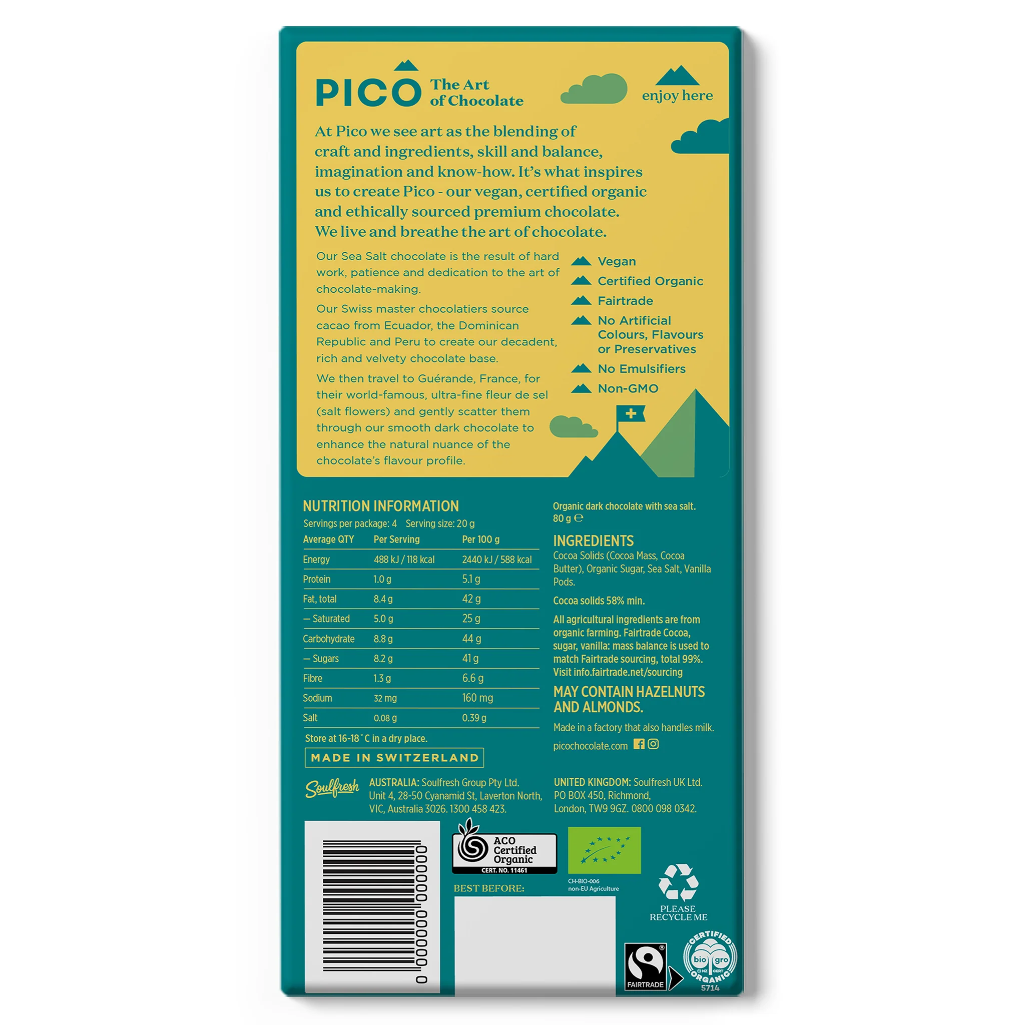 Pico Sea Salt Dark Chocolate 80g - Image 2