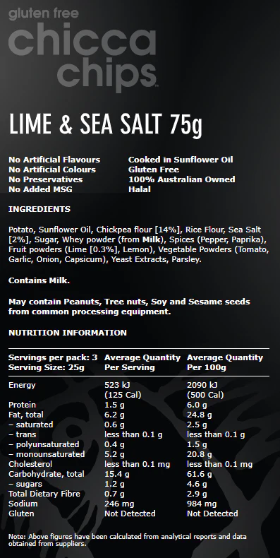 Piranha Gluten Free Chicca Chips Lime and Sea Salt 75g - Image 2