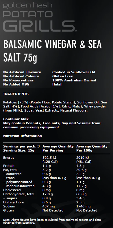 Piranha Golden Hash Potato Grills Balsamic Vinegar and Sea Salt 75g - Image 2