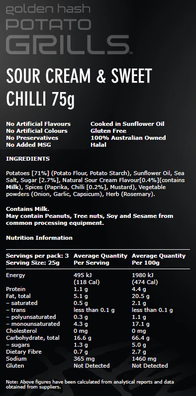 Piranha Golden Hash Potato Grills Sour Cream and Sweet Chilli 75g - Image 2