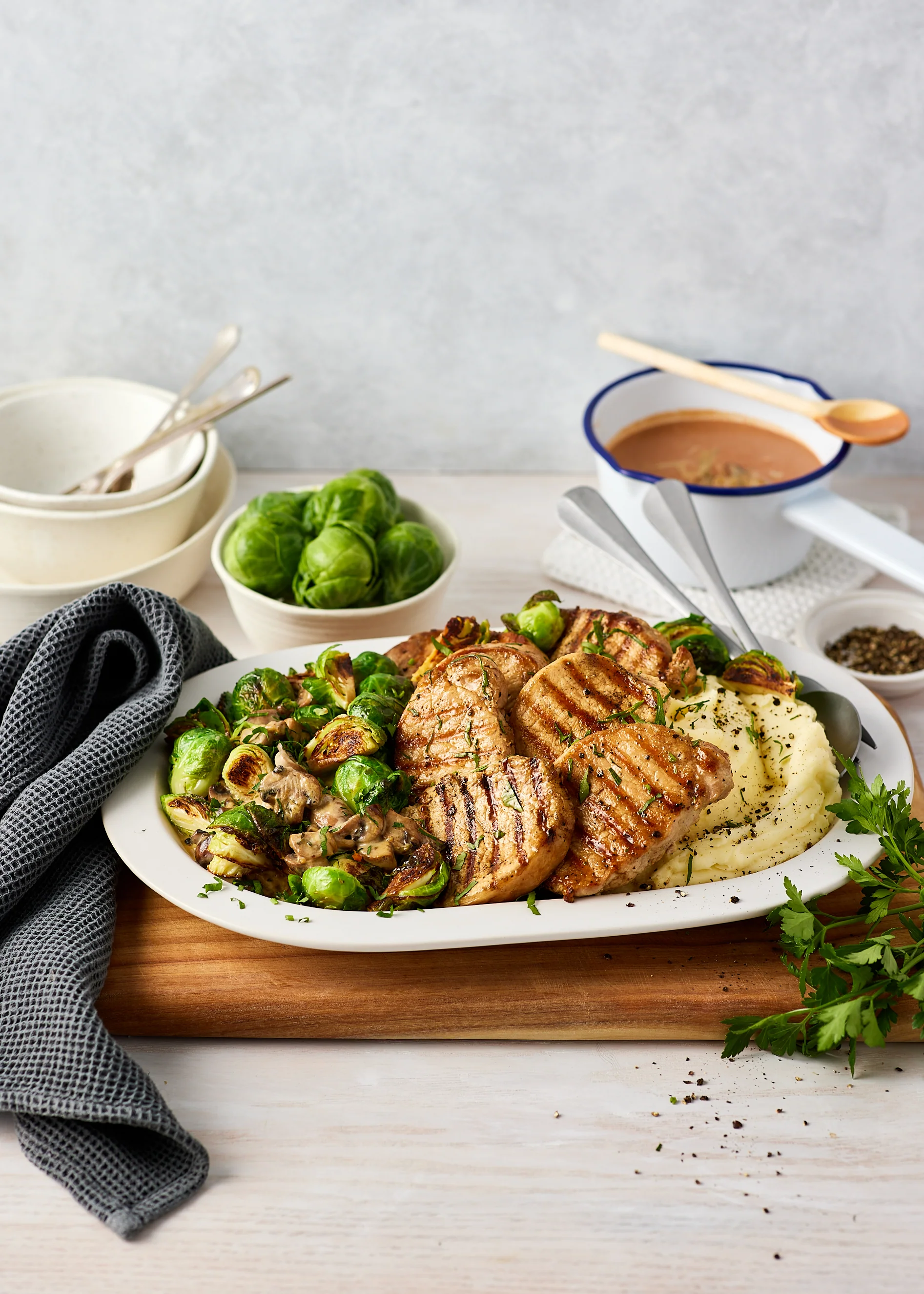 Pork Loin Steaks - with Creamy Mushroom & Brussels Sprouts - Image 2
