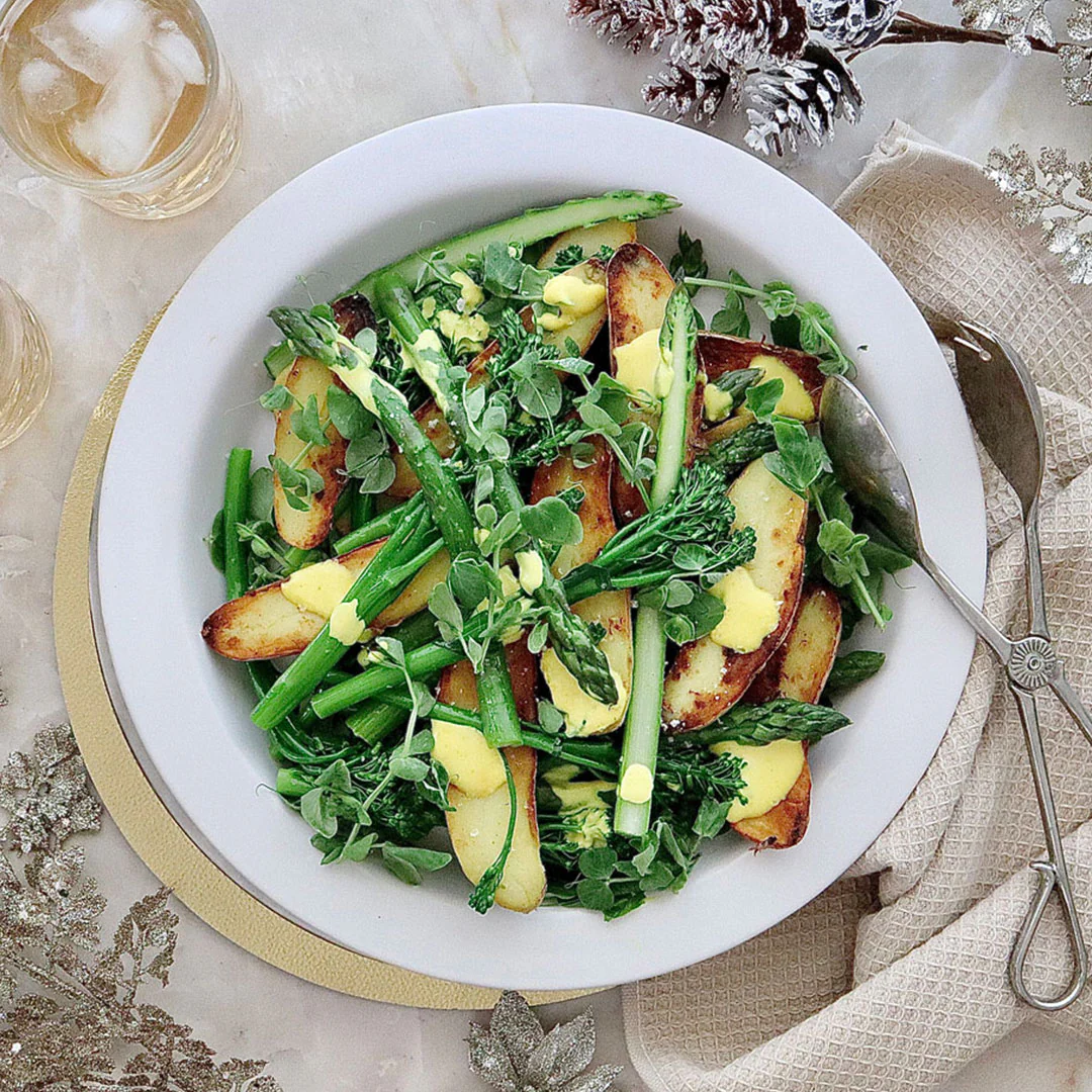 Potato Asparagus and Broccolini Salad - with Golden Goddess Dressing