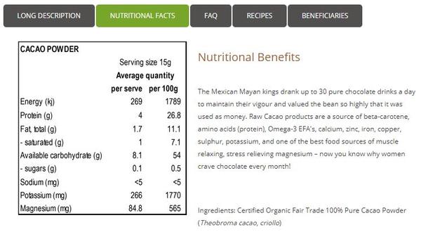 Power Super Foods Cacao Powder 125g - Image 3