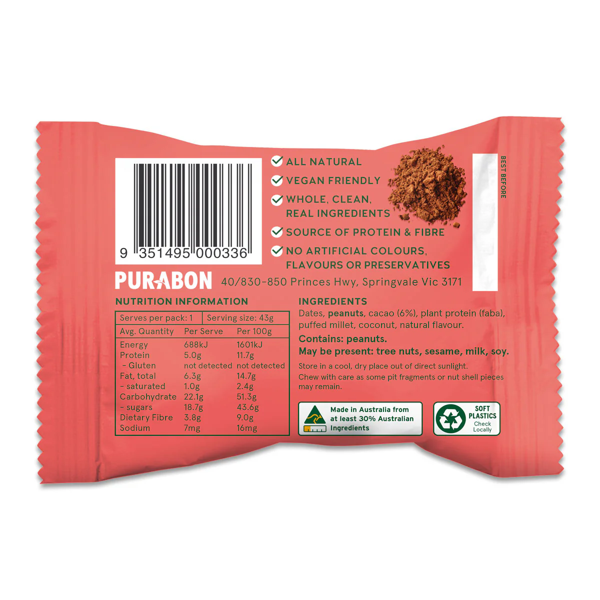 Purabon Protein Ball Choc Brownie 43g - Image 2
