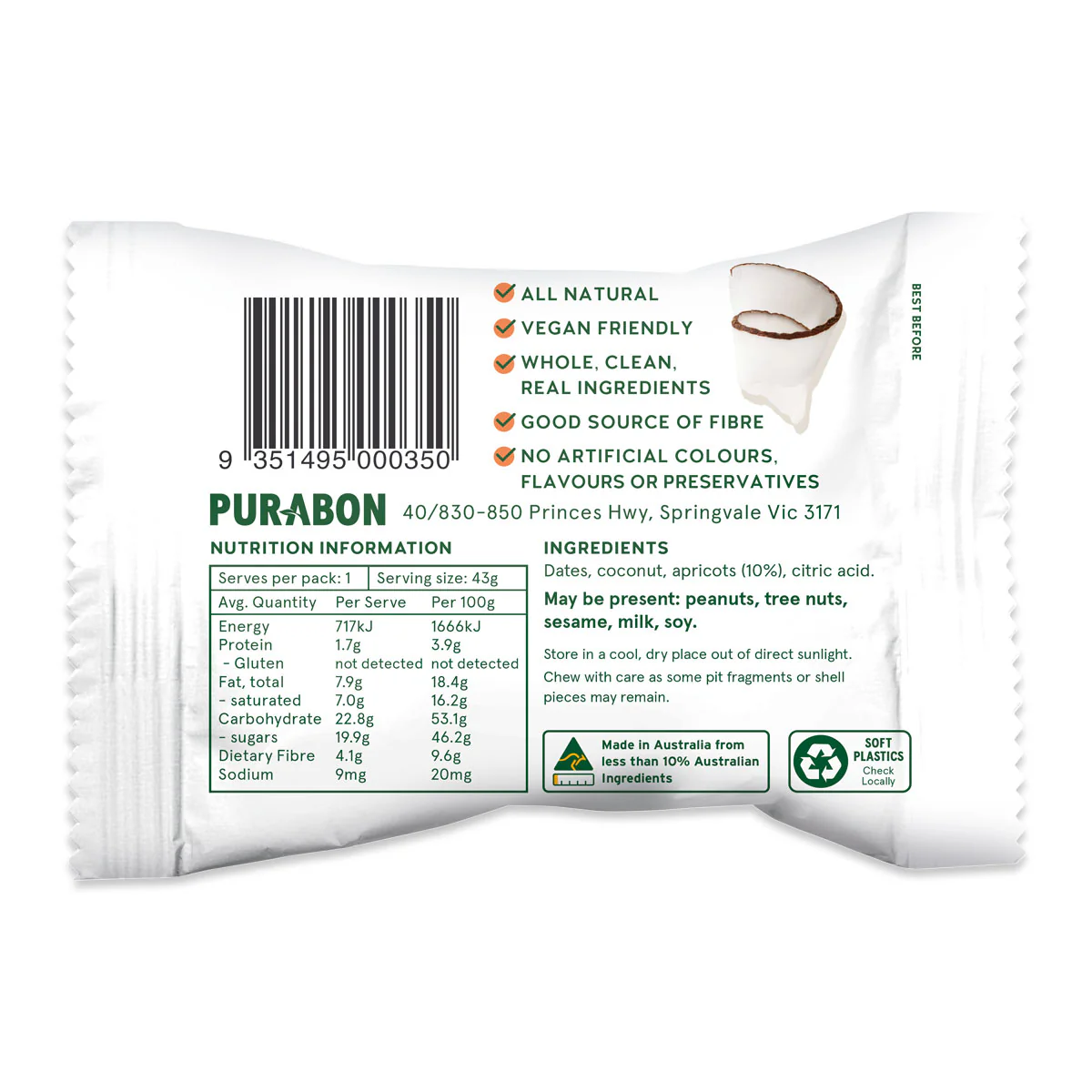 Purabon Wholefood Ball Apricot Delight 43g - Image 2