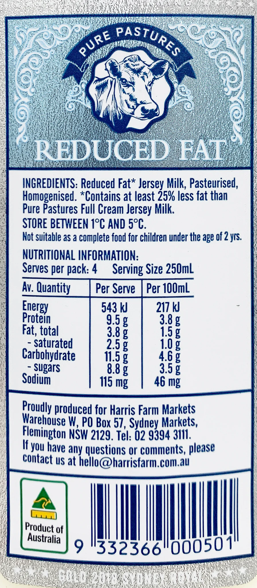 Pure Pastures Jersey Reduced Fat Milk 1L - Image 2