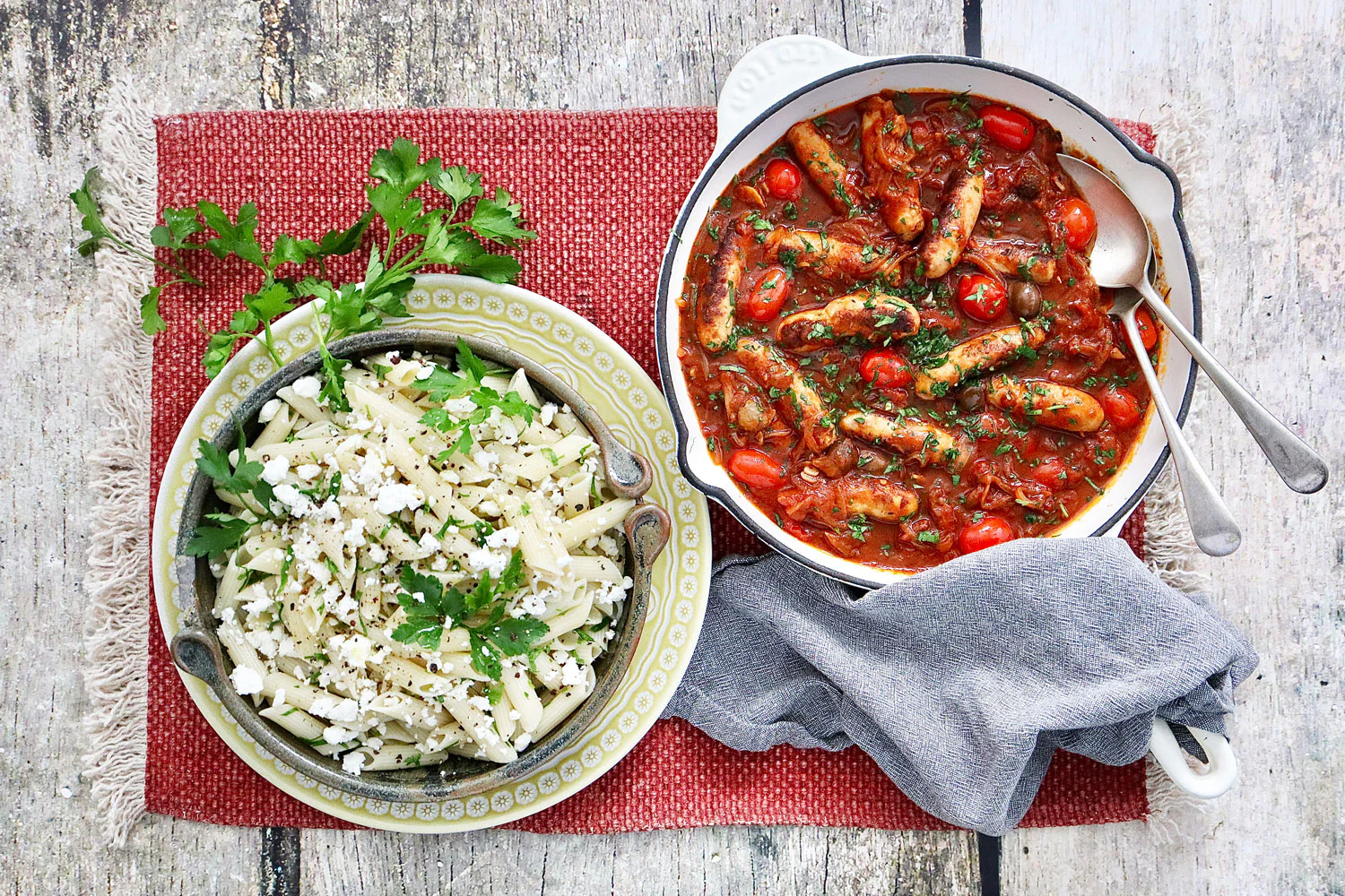 Organic Puttanesca Beef Chipolatas - with Penne and Goats Cheese - Image 2