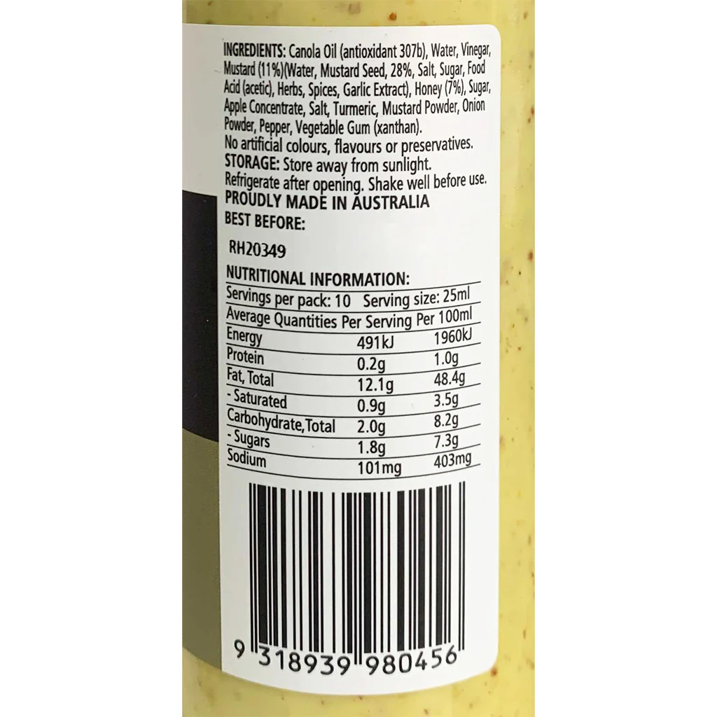 Random Harvest Australian Honey and Seeded Mustard Dressing 250ml - Image 2