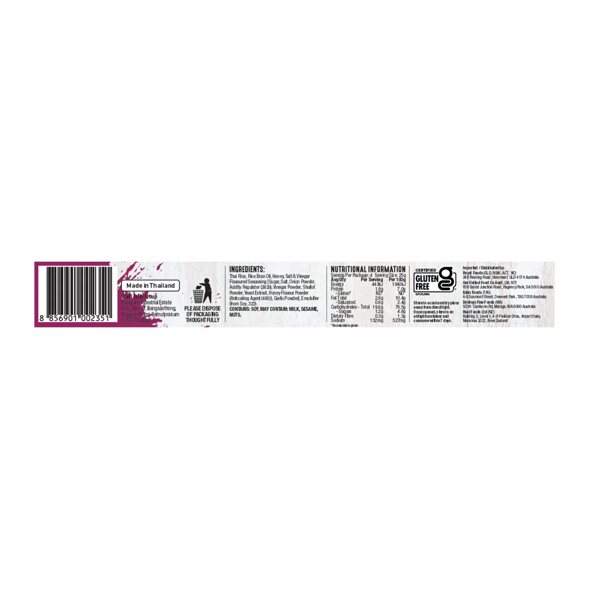 Ravin Detachables Baked Rice Crackers Honey Salt and Vinegar 100g - Image 2