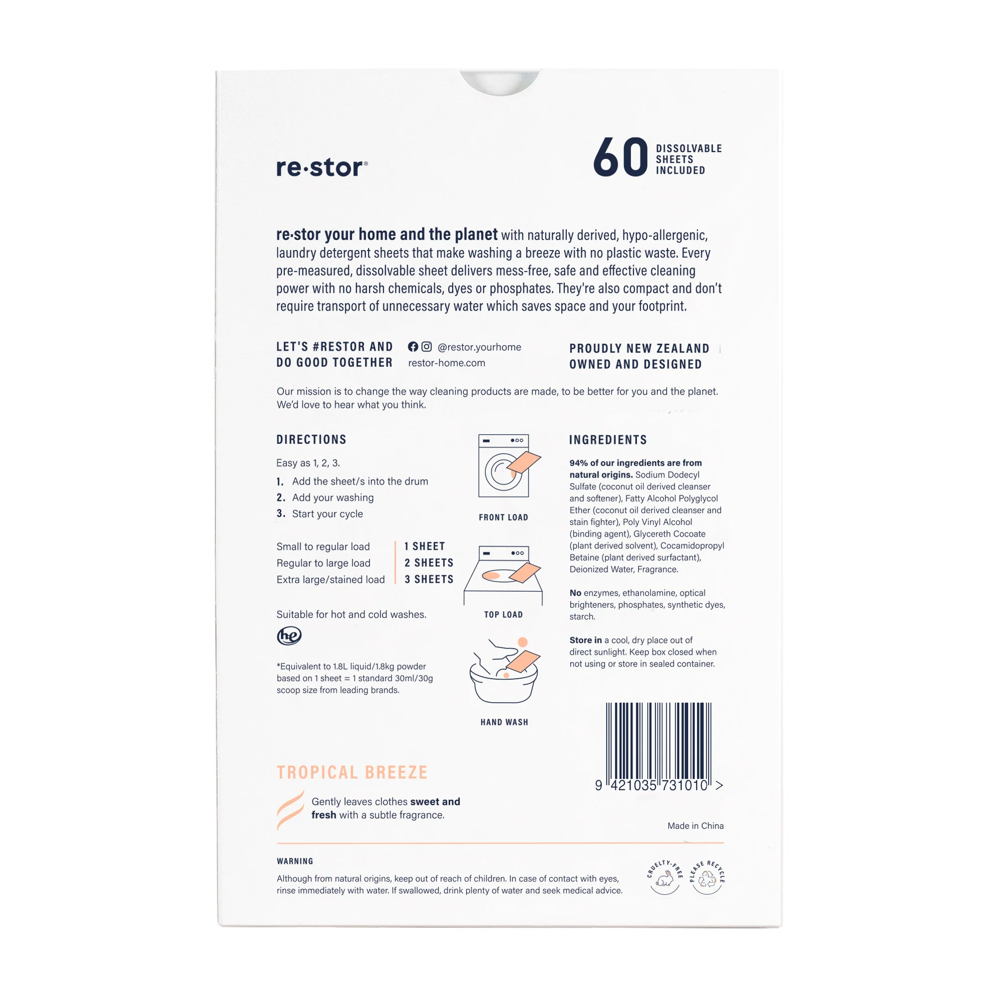 Restor Concentrated Laundry Detergent Sheets Tropical x60 - Image 2
