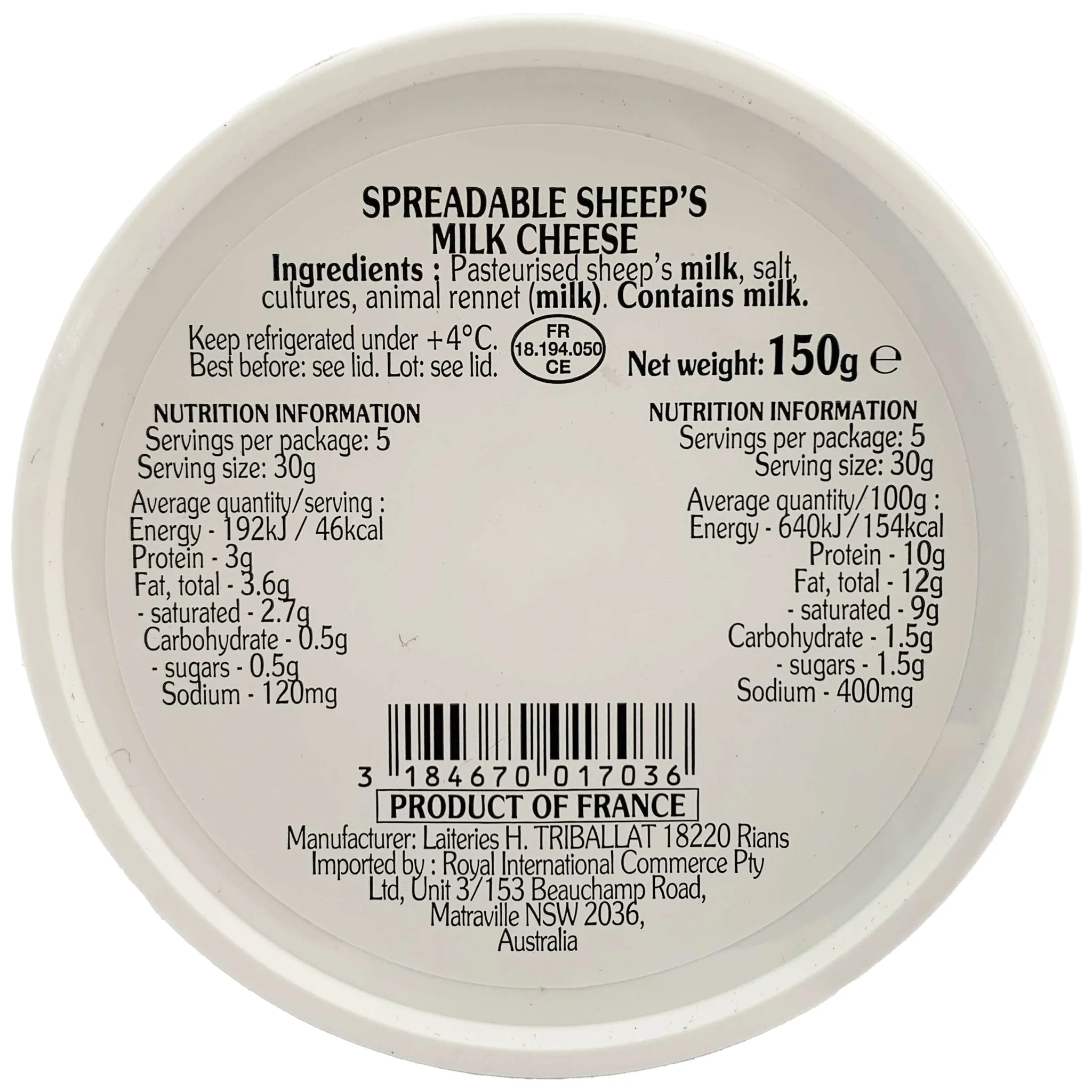 Rians La Brebette Spreadable Sheep Milk Cheese 150g - Image 2