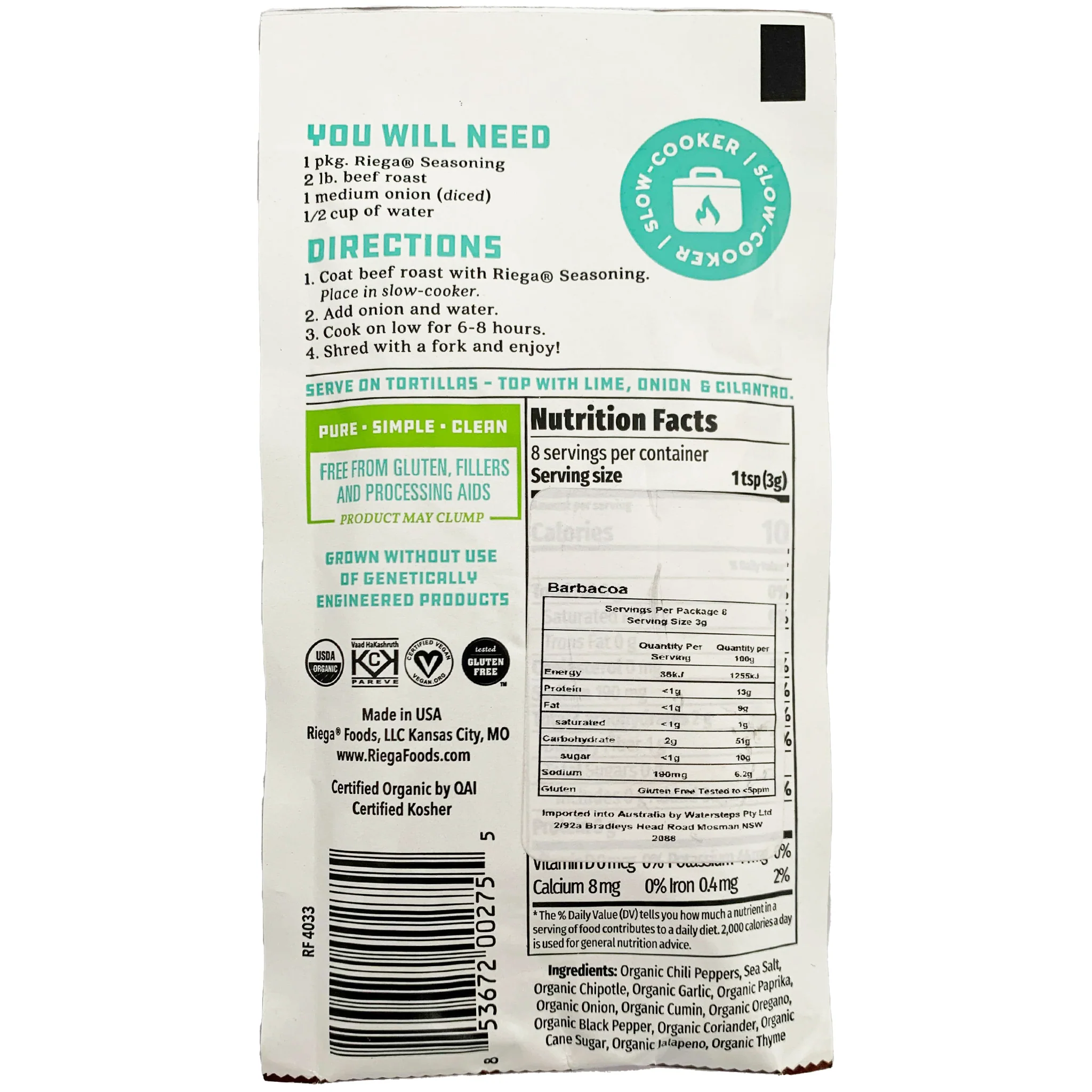 Riega Organic Babacoa Beef Goat Taco Seasoning 25.5g - Image 2