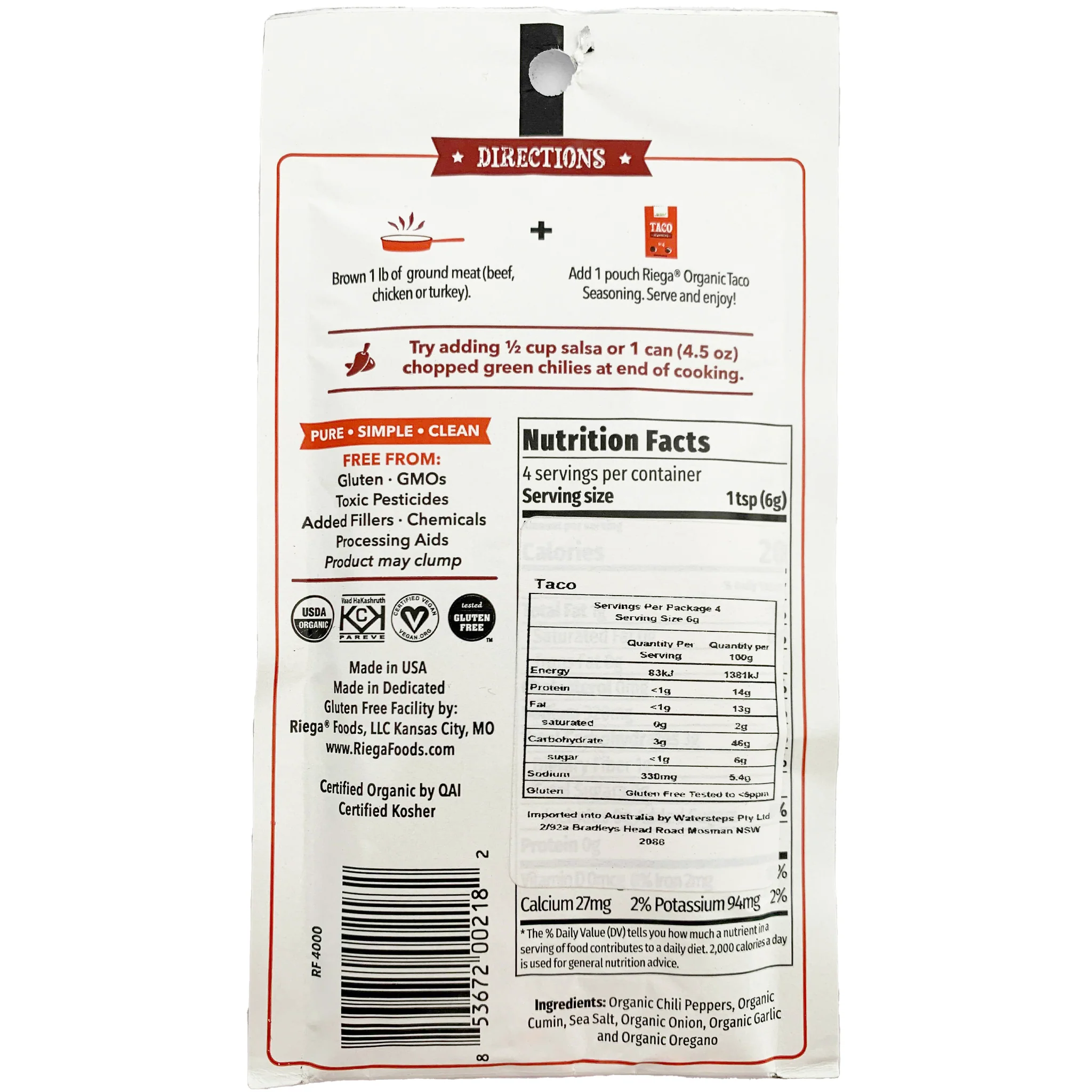 Riega Organic Taco Seasoning No.4 25.5g - Image 2