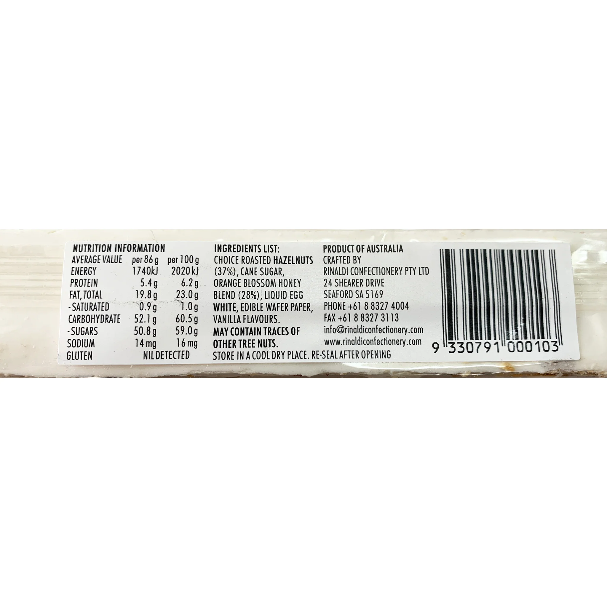 Rinaldi Soft Almond Nougat Blended with Australian Blue Gum Honey 86g - Image 2