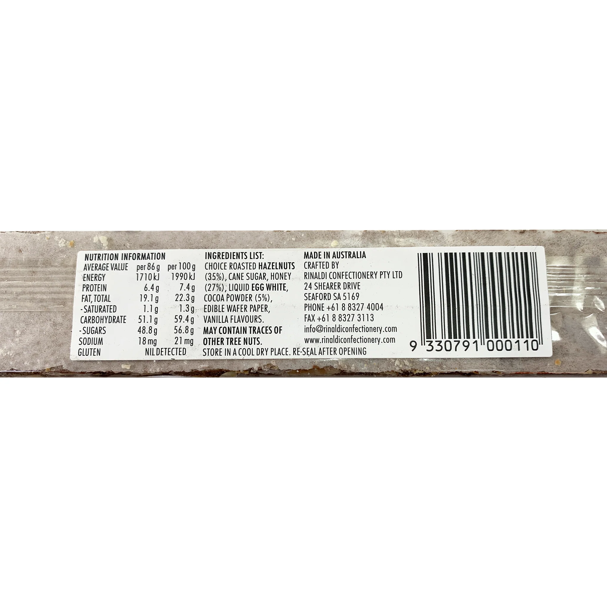 Rinaldi Soft Chocolate Hazelnut Nougat Blended with Australian Honey 86g - Image 2