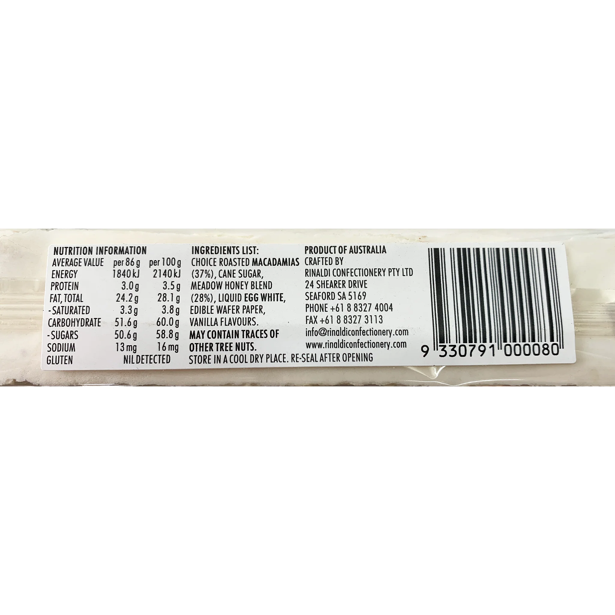 Rinaldi Soft Macadamia Nougat Blended with Australian Meadow Honey 86g - Image 2
